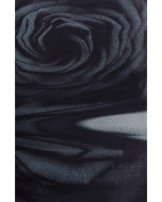 Jean Paul Gaultier Blue Blurry Roses Print Mesh Dress