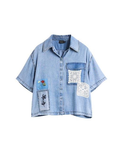 Desigual Blue Patchwork Denim Shirt