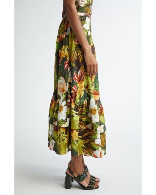 Farm Rio Green Botanical Forest Linen Blend Maxi Skirt
