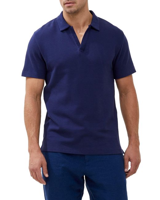 French Connection Blue Ottoman Rib Johnny Collar Polo for men