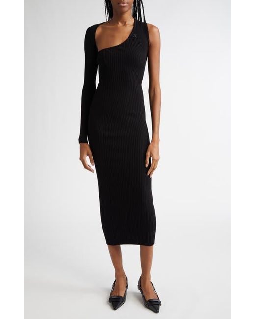 Courreges Slash One-Shoulder Rib Sweater Dress in Black | Lyst