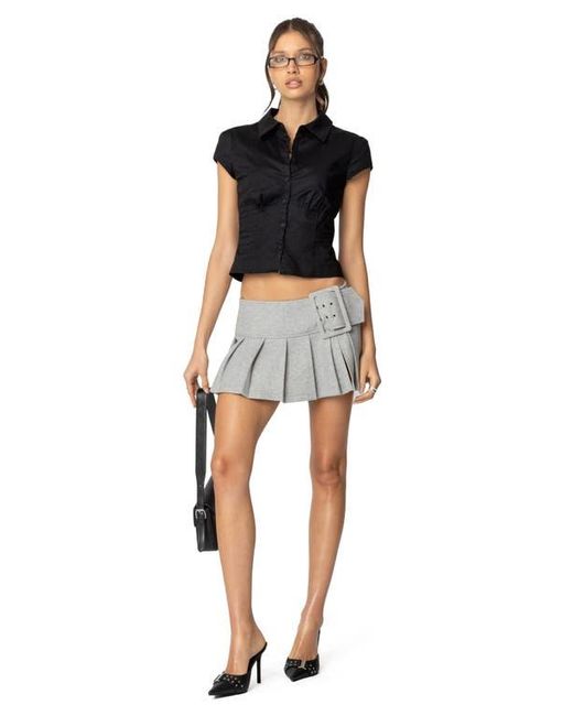 Edikted Black Massie Cap Sleeve Stretch Cotton Button-Up Shirt