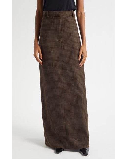 Acne Brown Inashy Check Stretch Wool Pencil Skirt