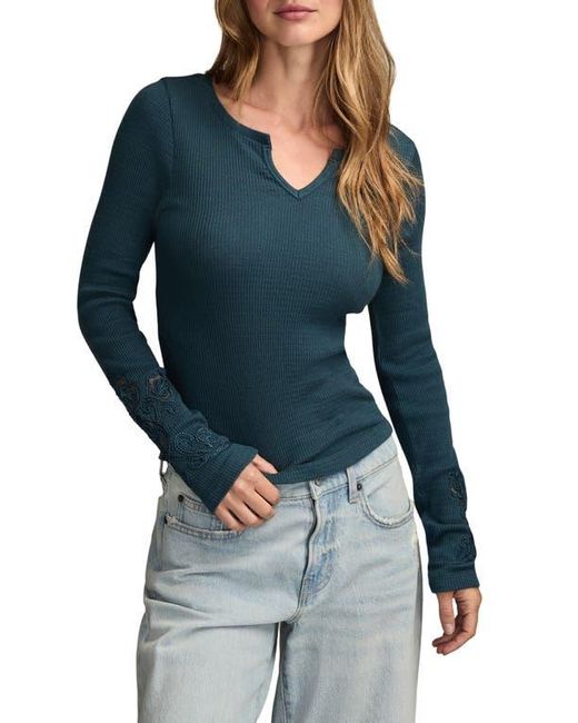 Lucky Brand Blue Cutwork Detail Cotton Rib Top