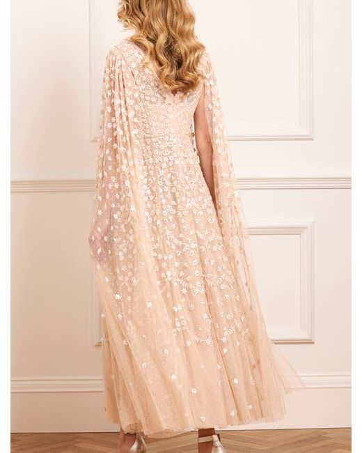 Needle & Thread Pink Clover Cape Sleeve Ankle Gown