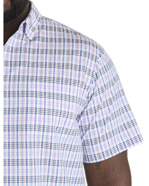 Oak Hill by DXL Blue Big & Tall Seersucker Large Plaid Sport Shirt for men