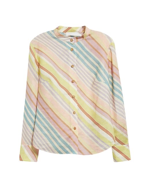 Zimmermann White Halliday Slim Fit Stripe Linen Button-up Shirt