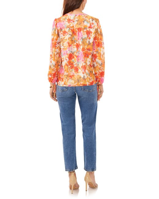 Vince Camuto Orange Floral Print Ruffle Top