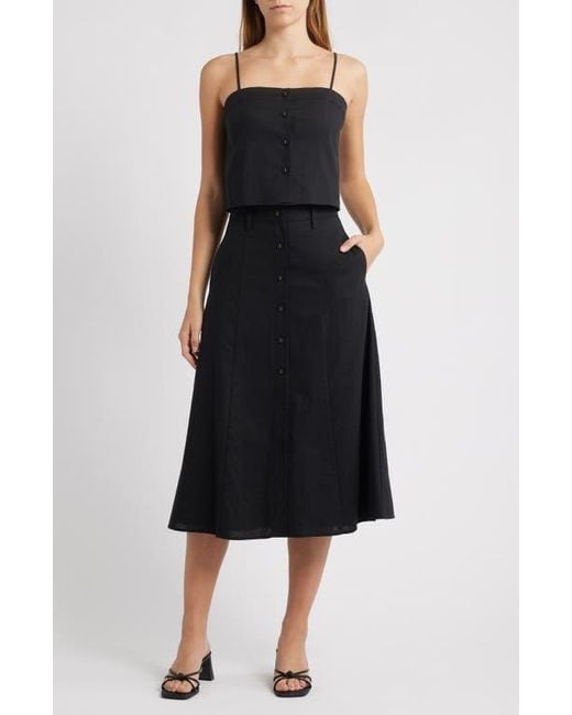 Wayf Black Cynthia Button-Through Midi Skirt