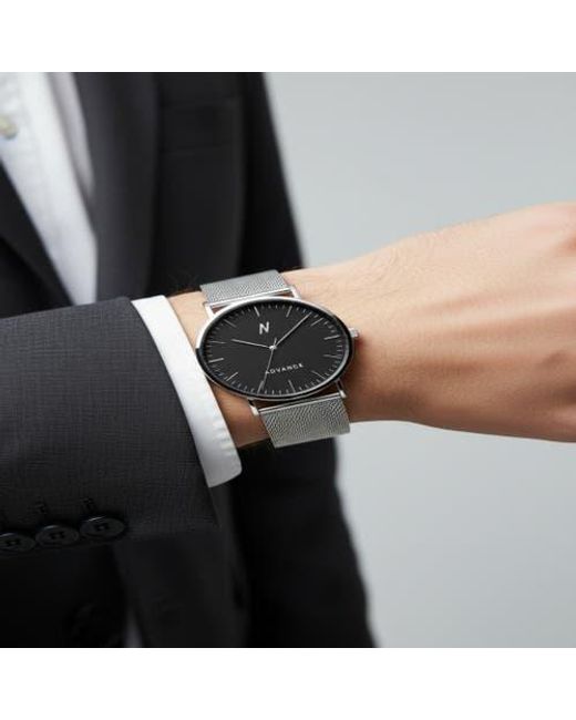NCMPRBL Black Advance Night Cap Mesh Strap Watch, 40Mm