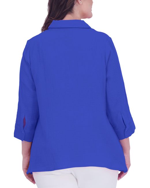 Foxcroft Blue Sophia Cotton Gauze Popover Shirt