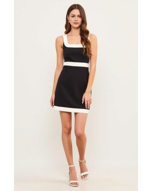 Modenaire Black Sleeveless Mini Dress With Contrast Trim And Square Neckline