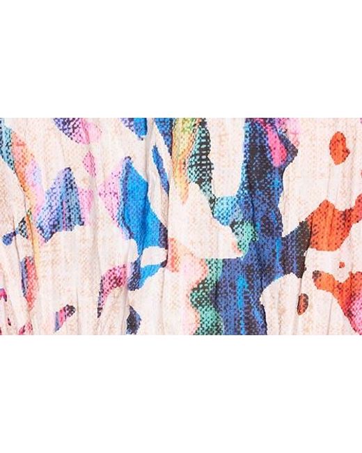 NIC+ZOE Blue Color Wash Abstract Print Cotton Button-Up Shirt