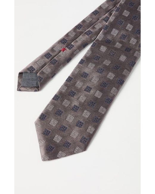 Brunello Cucinelli Gray Silk Tie With Squares Pattern for men