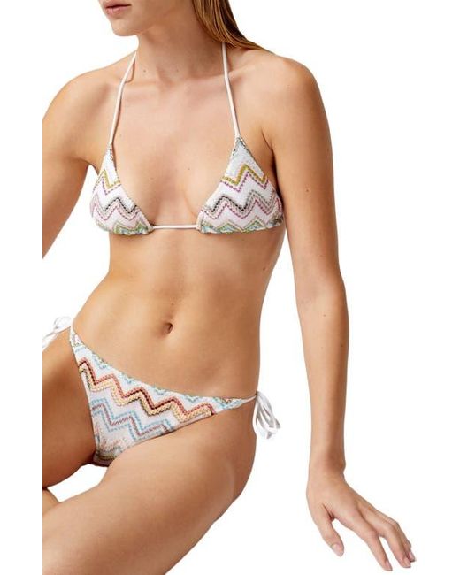 Missoni White Triangle Bikini With 3D Lamé Zig Zag