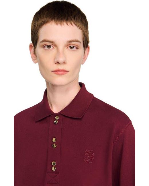 Sandro Red Polo Shirt With Decorative Buttons