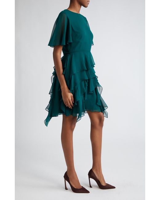 Jason Wu Green Asymmetric Ruffle Detail Silk Chiffon Dress