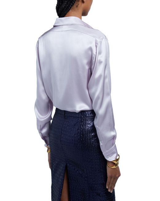 Tom Ford Blue Pleated Silk Charmeuse Button-up Shirt