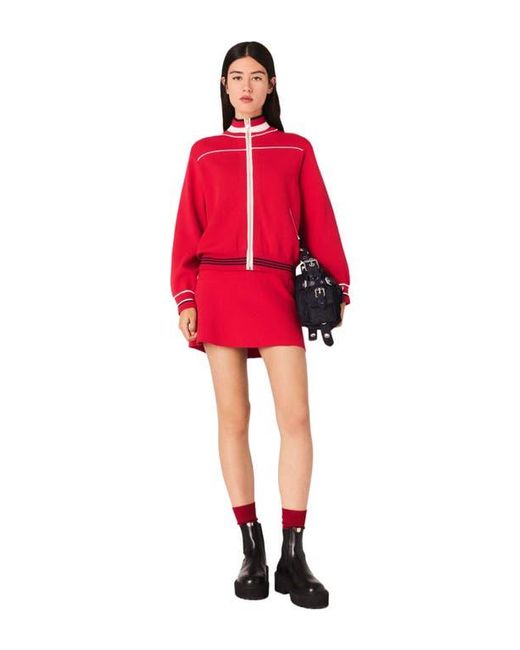 Maje Red Zipped Cardigan With Elastic Waist