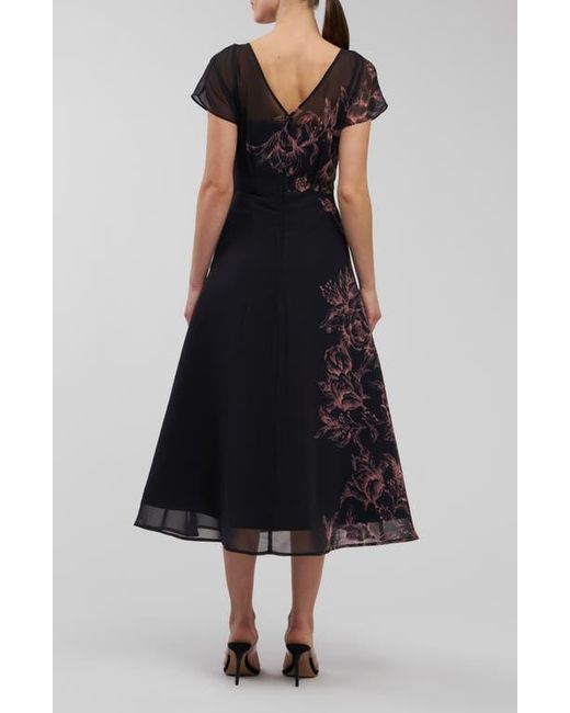 Kay Unger Black Mariellla Floral Cocktail Dress