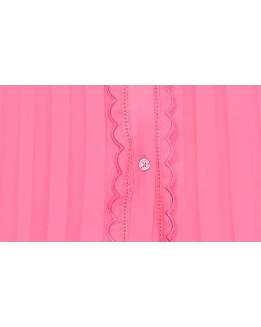 Cece Pink Scalloped Pleated Shirtdress