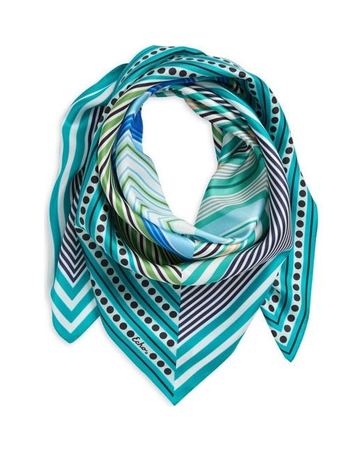 Echo Blue Stripe Vortex Silk Square Scarf