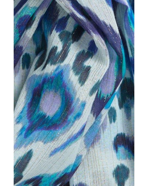 Echo Blue Metallic Ikat Floral Scarf
