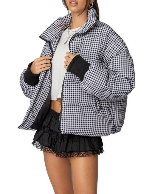 Edikted Black Gingham Oversize Quilted Puffer Jacket