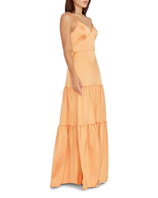 Dress the Population Orange Tess Tiered Satin Gown