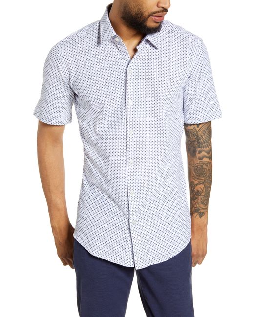 BOSS Blue Robb Slim Fit Microdot Short Sleeve Button-up Shirt for men