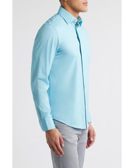 Bugatchi Blue Jimmy Ooohcotton Herringbone Button-Up Shirt for men