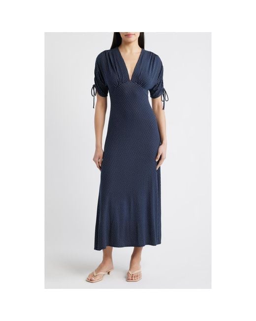 blue dress jewellery combination Navy Blue Cotton Flax Deep-V Neck Empire Waist Maxi Dress