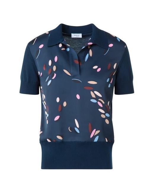 Akris Punto Blue Dropping Dots Mixed Media Polo