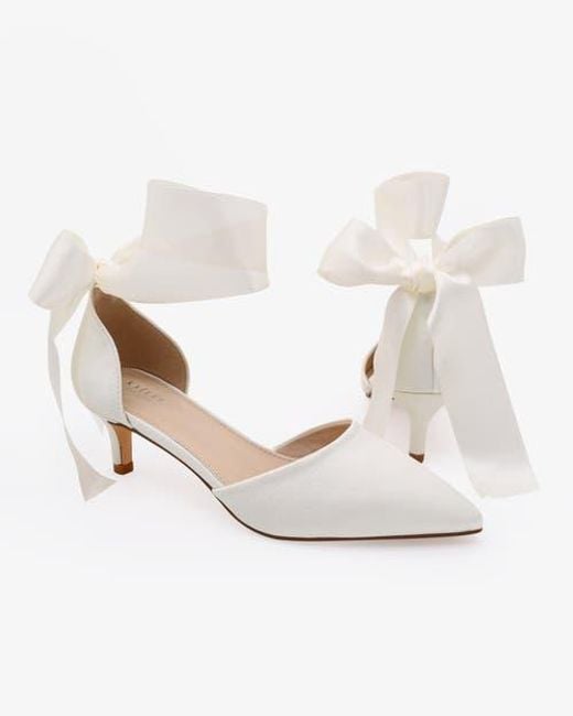 Kailee P Women's Natural Farah Satin Pointy Toe Kitten Low Heel With Wrapped Satin Ribbon Tie