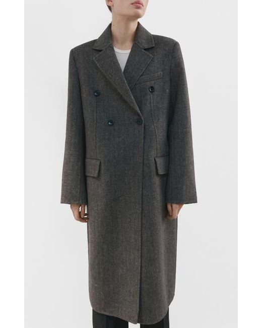 Mango Black Double Breasted Wool Blend Coat