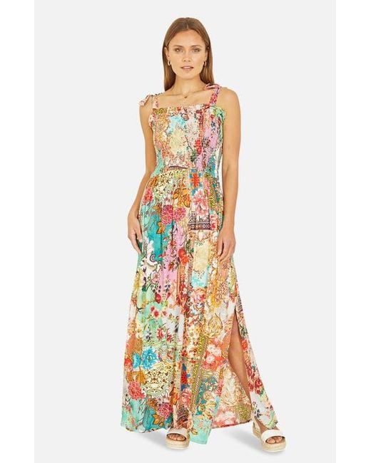 Yumi' Multicolor Patchwork Split Hem Maxi Dress