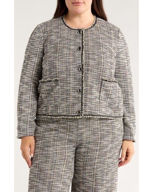 Lyssé Gray Collarless Stretch Tweed Jacket