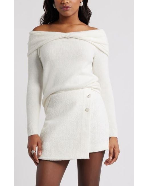 Open Edit White Twisted Collar Sweater