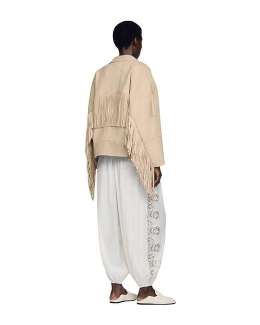 Sandro Natural Fringed Suede Jacket