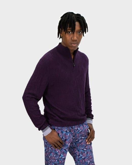Lords of Harlech Purple Quinn Quarter Zip Merino Wool Sweater for men