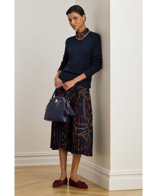 Ralph Lauren Black Belting Print Pleated Georgette Skirt