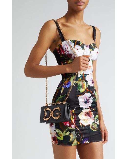 Dolce & Gabbana Black Rose Garden Print Satin Corset Mini Dress
