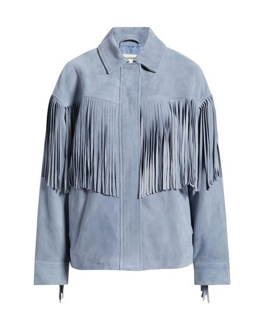 Open Edit Blue Fringe Suede Jacket