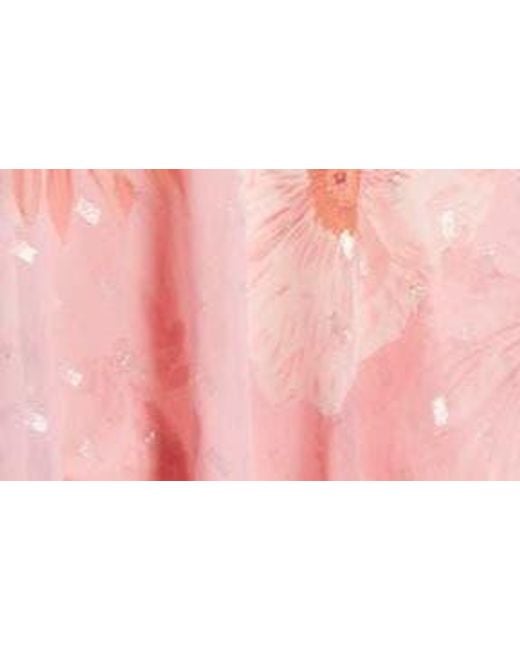 Eliza J Pink Floral Ruched Clip Dot Chiffon Cocktail Dress