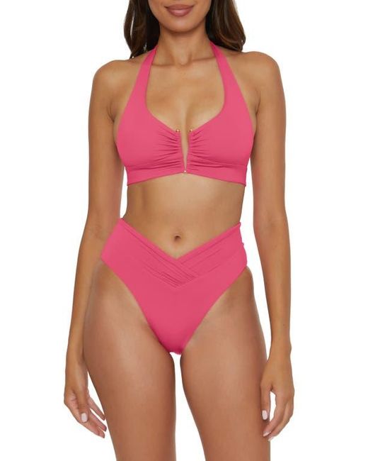 Becca Pink Shirred V-Wire Halter Bikini Top