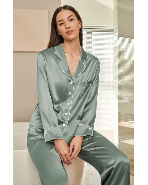 LILYSILK Green Chic Trimmed Silk Pajama Set