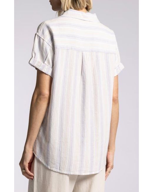 Thread & Supply White Sydney Stripe Short Sleeves Linen Blend Button-Up Shirt