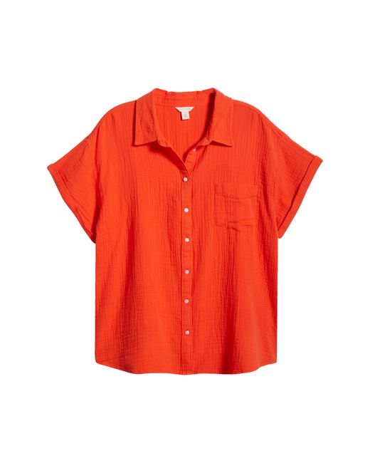 Caslon Red Caslon(r) Cotton Gauze Camp Shirt