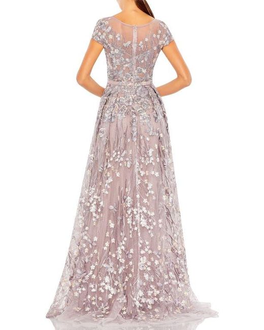 Mac Duggal Pink Embellished Floral Cap Sleeeve A Line Gown