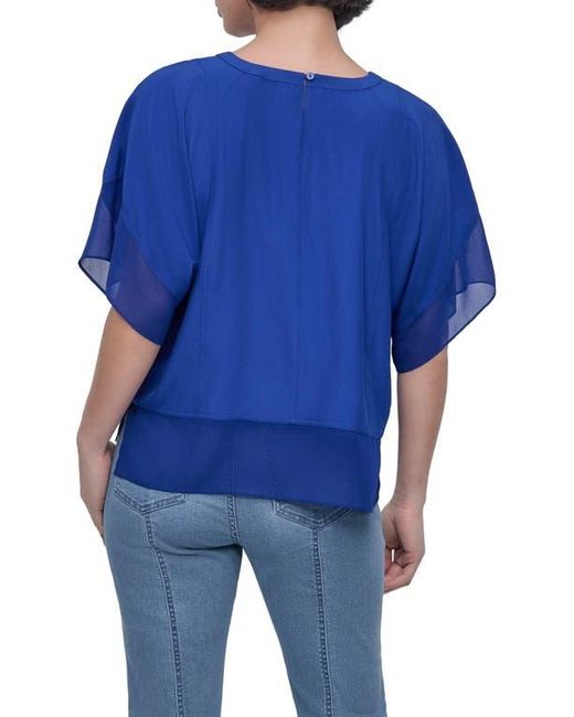 DKNY Blue Mixed Media Dolman Sleeve Top